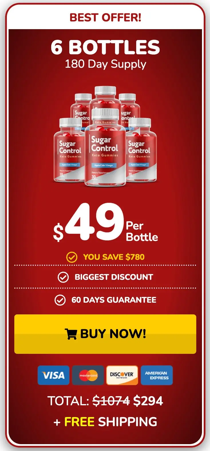Sugar Control Keto Gummie 6 bottles package for 180-daysupply